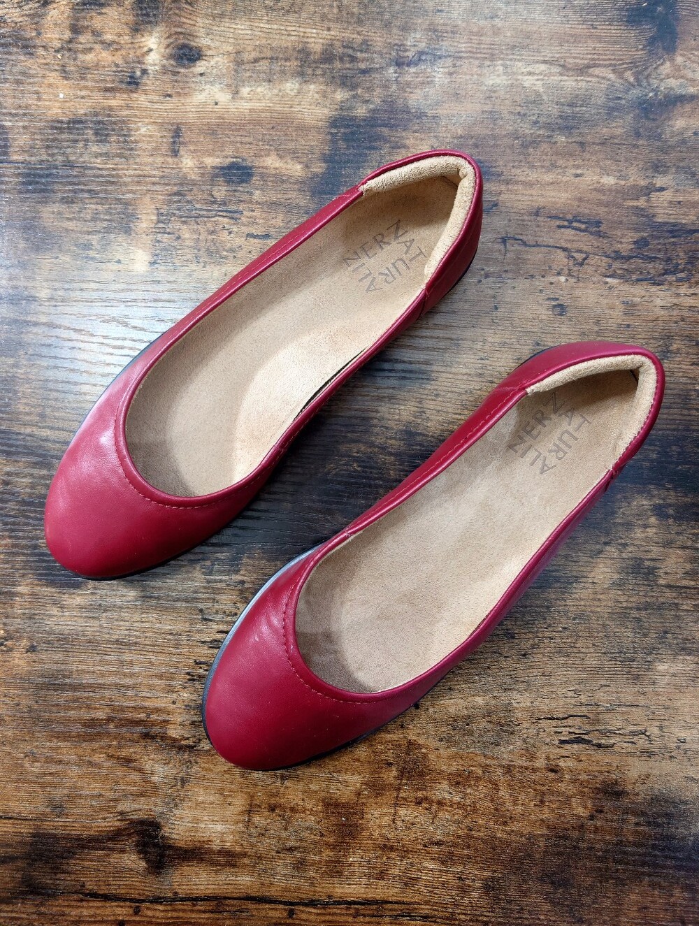 Naturalizer Red Leather Ballet Flats Comfort Shoes Size 7.5 Wide